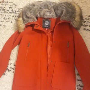 Red vince camuto winter jacket with fur hood